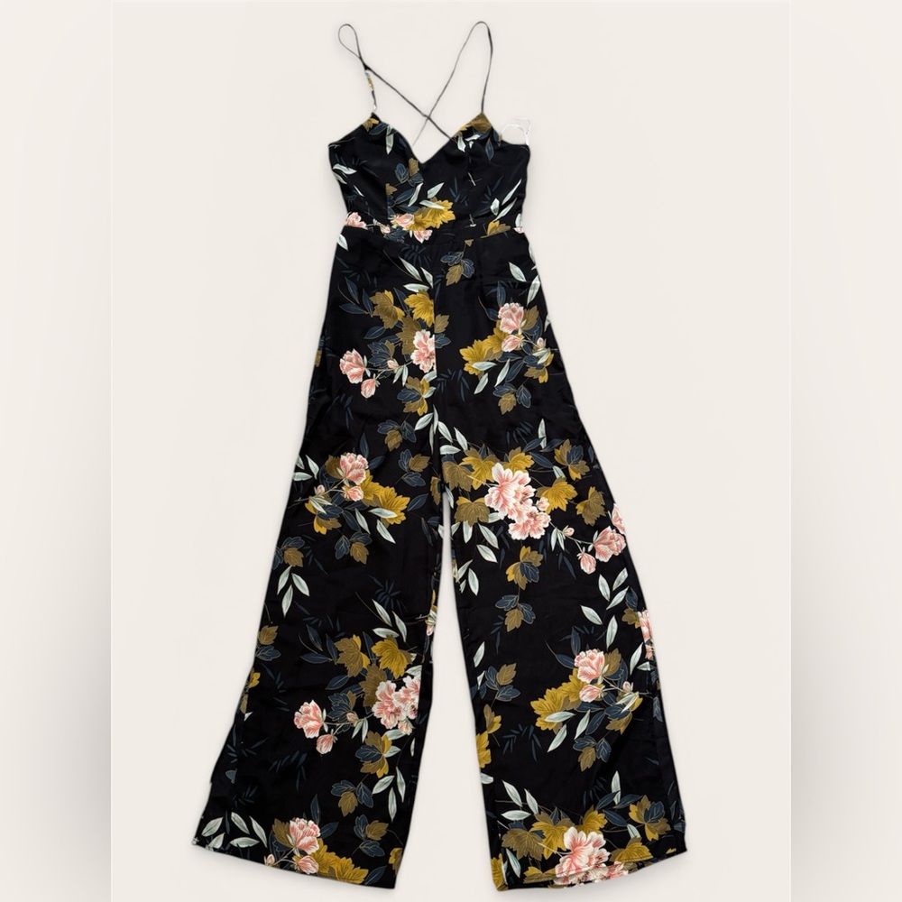 Lulu's Navy Floral Split Leg Jumpsuit